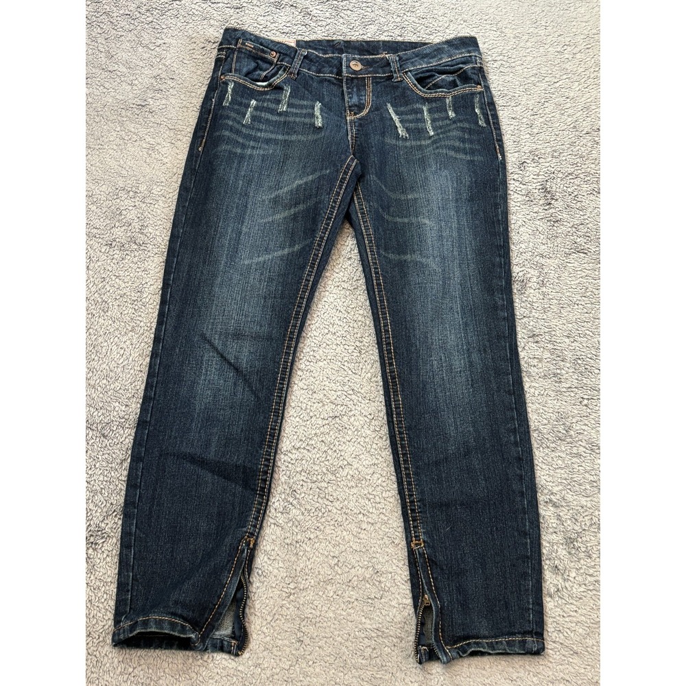 1st Kiss Jeans Womens 9 Dark Wash Skinny Blue Denim Heavy Stitch Ankle Zippers